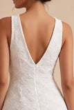 A-Line V-Neck Little White Dress with 3D Flower