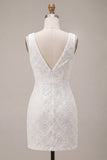 A-Line V-Neck Little White Dress with 3D Flower