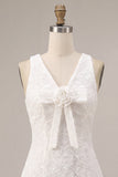 A-Line V-Neck Little White Dress with 3D Flower