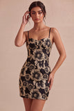 Ivory Bodycon Spaghetti Straps Floral Jacquard Mini Dress