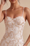 Ivory Bodycon Spaghetti Straps Floral Jacquard Mini Dress
