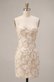 Ivory Bodycon Spaghetti Straps Floral Jacquard Mini Dress