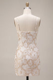 Ivory Bodycon Spaghetti Straps Floral Jacquard Mini Dress