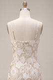 Ivory Bodycon Spaghetti Straps Floral Jacquard Mini Dress