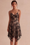 A-Line Ivory Spaghetti Straps Floral Mini Dress