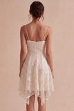 A-Line Ivory Spaghetti Straps Floral Mini Dress