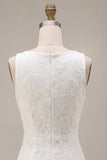 Round Neck Bodycon Floral Little White Dress with Slit
