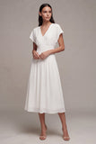 A-Line Chiffon V-Neck Little White Dress