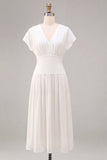 A-Line Chiffon V-Neck Little White Dress