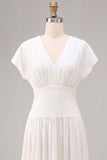 A-Line Chiffon V-Neck Little White Dress