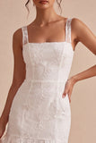 A-Line Thick Straps Floral Little White Dress