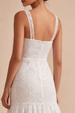 A-Line Thick Straps Floral Little White Dress