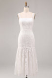 A-Line Thick Straps Floral Little White Dress