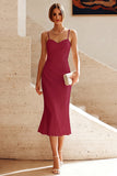White Mermaid Spaghetti Straps Ruched Midi Dress