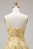 Yellow A-Line Spaghetti Straps Sequins Homecoming Dress