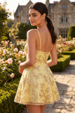 Yellow A-Line Spaghetti Straps Sequins Homecoming Dress