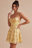 Yellow A-Line Spaghetti Straps Sequins Homecoming Dress