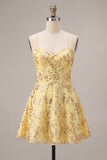 Yellow A-Line Spaghetti Straps Sequins Homecoming Dress