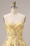 Yellow A-Line Spaghetti Straps Sequins Homecoming Dress