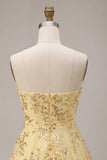 Yellow A-Line Strapless Cut Out Sequins Homecoming Dress