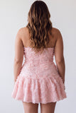 Pink A-Line Strapless Beaded Pearl Floral Short Homecoming Dress