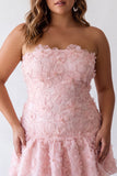 Pink A-Line Strapless Beaded Pearl Floral Short Homecoming Dress