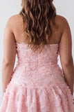 Pink A-Line Strapless Beaded Pearl Floral Short Homecoming Dress