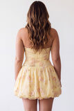 A-Line Yellow Halter Neck Floral Embroidered Homecoming Dress