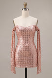 Sparkly Champagne Off the Shoulder Bodycon Sequins Homecoming Dress