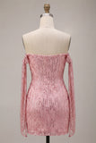 Sparkly Champagne Off the Shoulder Bodycon Sequins Homecoming Dress