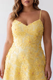 A-Line Yellow Beaded Spaghetti Straps Floral Short Formal Dress