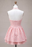 Pink A-Line Cowl Neck Corset Tiered Homecoming Dress