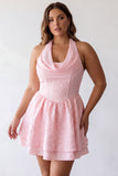 Pink A-Line Cowl Neck Corset Tiered Homecoming Dress
