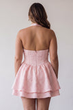Pink A-Line Cowl Neck Corset Tiered Homecoming Dress