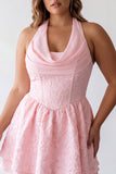 Pink A-Line Cowl Neck Corset Tiered Homecoming Dress