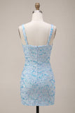 Sparkly Sky Blue Bodycon Thick Straps Sequins Homecoming Dress with Slit