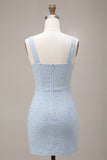 Sky Blue Square Neck Bodycon Homecoming Dress with Beading