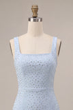 Sky Blue Square Neck Bodycon Homecoming Dress with Beading