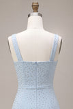 Sky Blue Square Neck Bodycon Homecoming Dress with Beading