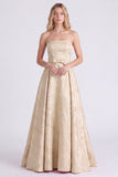 Strapless Pink A-Line Satin Floral Long Bridesmaid Dress with Bow