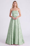 Strapless Pink A-Line Satin Floral Long Bridesmaid Dress with Bow