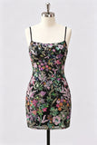 Lilac Bodycon Floral Embroidery Sequins Short Homecoming Dress with Lace Up Back