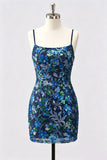 Lilac Bodycon Floral Embroidery Sequins Short Homecoming Dress with Lace Up Back