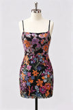 Lilac Bodycon Floral Embroidery Sequins Short Homecoming Dress with Lace Up Back