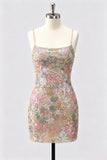 Lilac Bodycon Floral Embroidery Sequins Short Homecoming Dress with Lace Up Back
