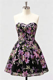 Lilac A-Line Sweetheart Floral Sequins Homecoming Dress with Lace Up Back