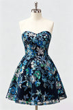 Lilac A-Line Sweetheart Floral Sequins Homecoming Dress with Lace Up Back