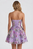 Lilac A-Line Sweetheart Floral Sequins Homecoming Dress with Lace Up Back
