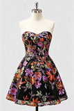 Lilac A-Line Sweetheart Floral Sequins Homecoming Dress with Lace Up Back