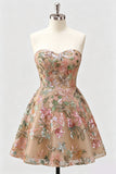 Lilac A-Line Sweetheart Floral Sequins Homecoming Dress with Lace Up Back